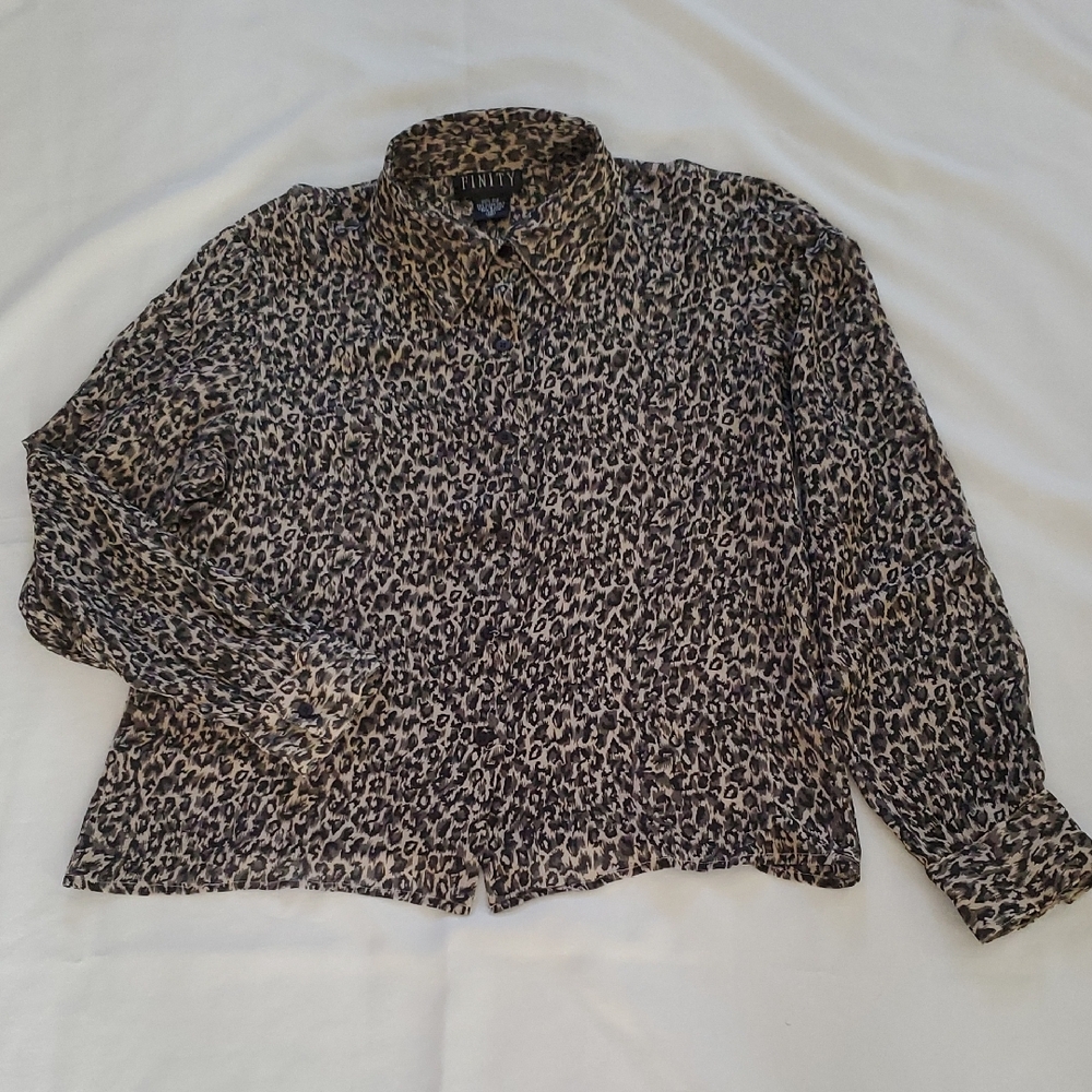 Finity Leopard Print 100%"Silk Blouse - Brown & Black 12